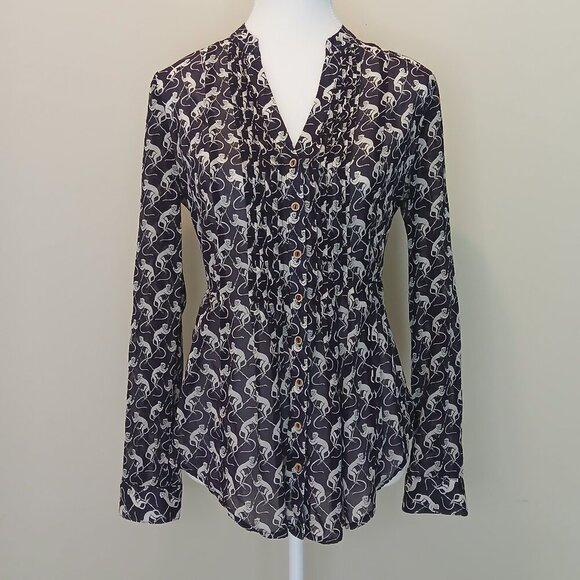 Maeve Animal Print Semi-Sheer Popover Blouse Eggplant Purple Size 2 - Picture 2 of 8